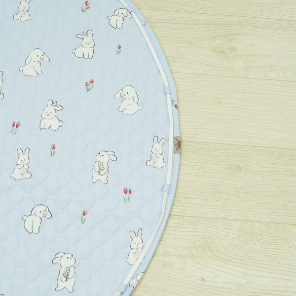 Коврик круглий детский стёганный  Ø120 Ранфорс/ППУ 24281 Голубой