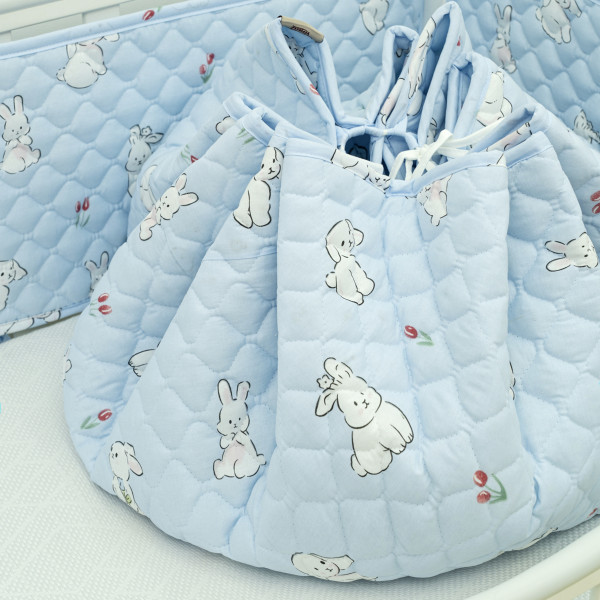 Коврик круглий детский стёганный  Ø120 Ранфорс/ППУ 24281 Голубой