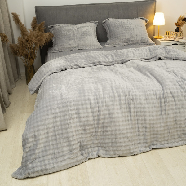 Комплект постельного белья Koloco Евро Велюр утепленный Светло-серый