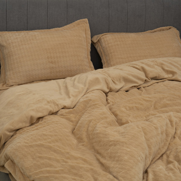 Комплект постельного белья Koloco Евро Велюр Ромб Песочный