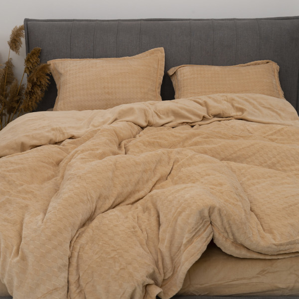 Комплект постельного белья Koloco Евро Велюр Ромб Песочный