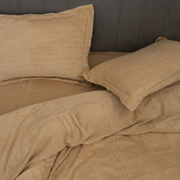 Комплект постельного белья Koloco Евро Велюр Ромб Песочный