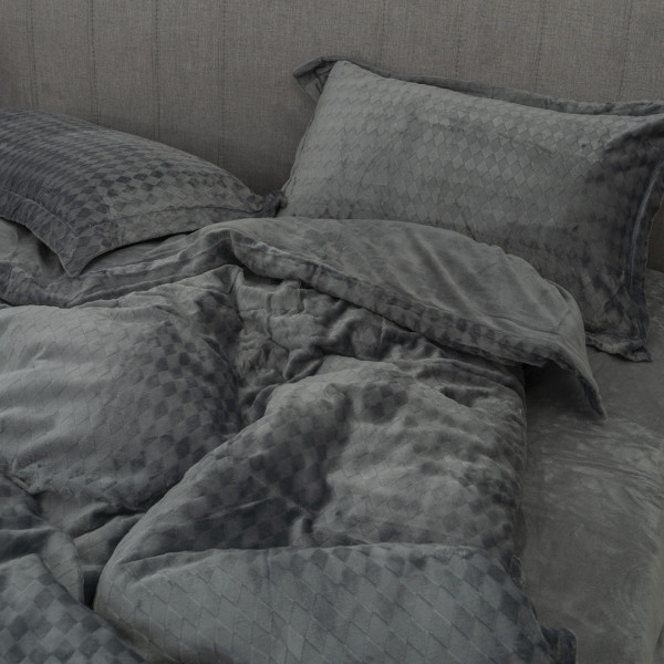 Комплект постельного белья Koloco Евро Велюр Ромб Серый