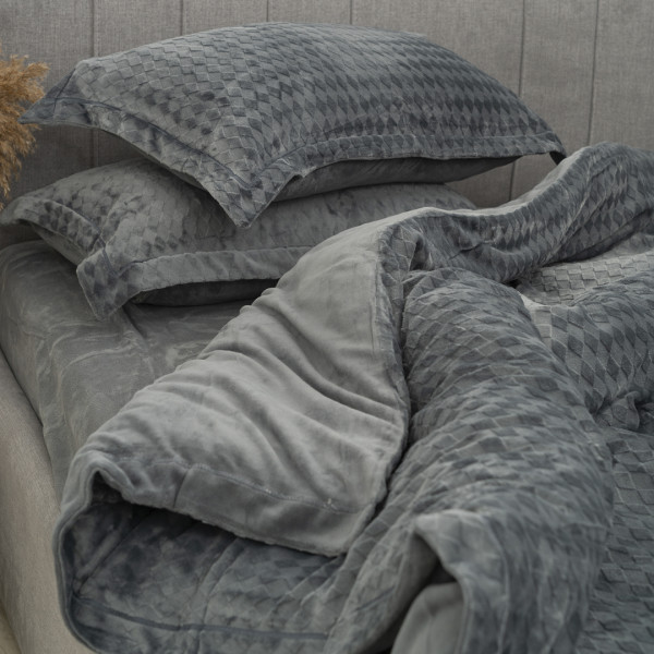 Комплект постельного белья Koloco Евро Велюр Ромб Серый