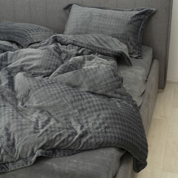 Комплект постельного белья Koloco Евро Велюр Ромб Серый