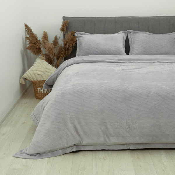 Комплект постельного белья Koloco Евро Велюр Роза Светло-серый