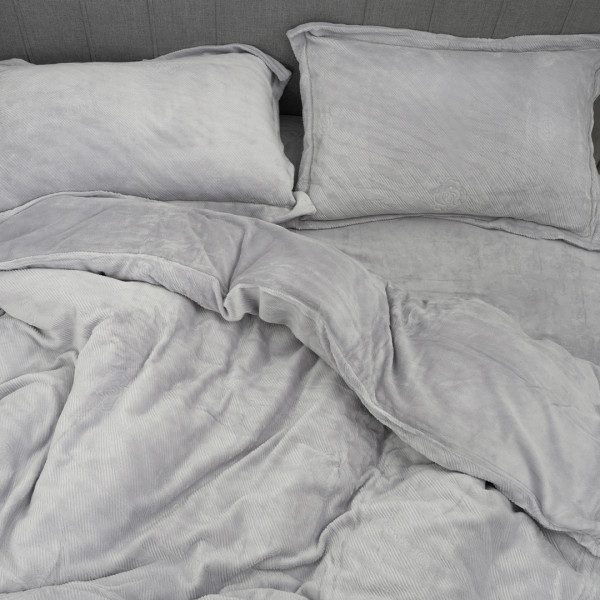 Комплект постельного белья Koloco Евро Велюр Роза Светло-серый