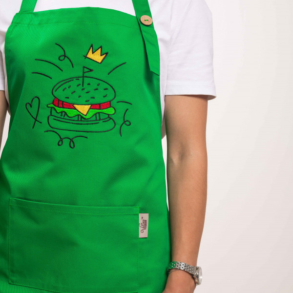Фартух с вышивкой Бургер Саржа Зеленый