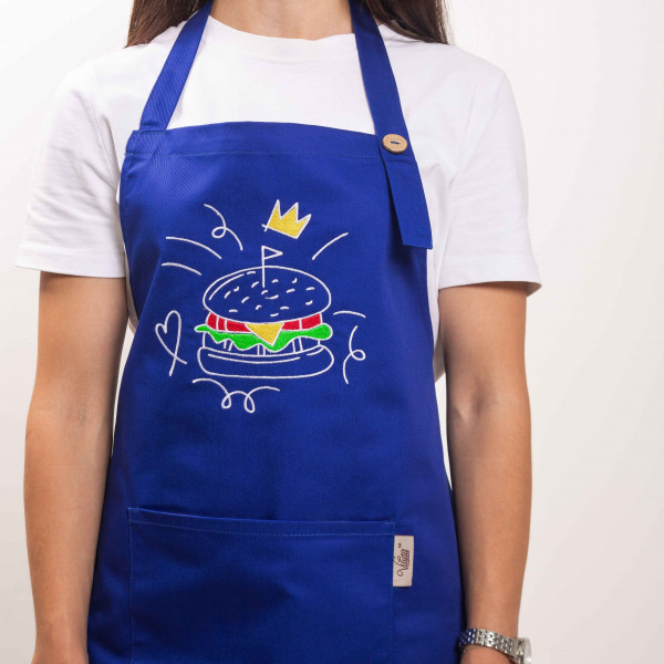 Фартух с вышивкой Бургер саржа/синий