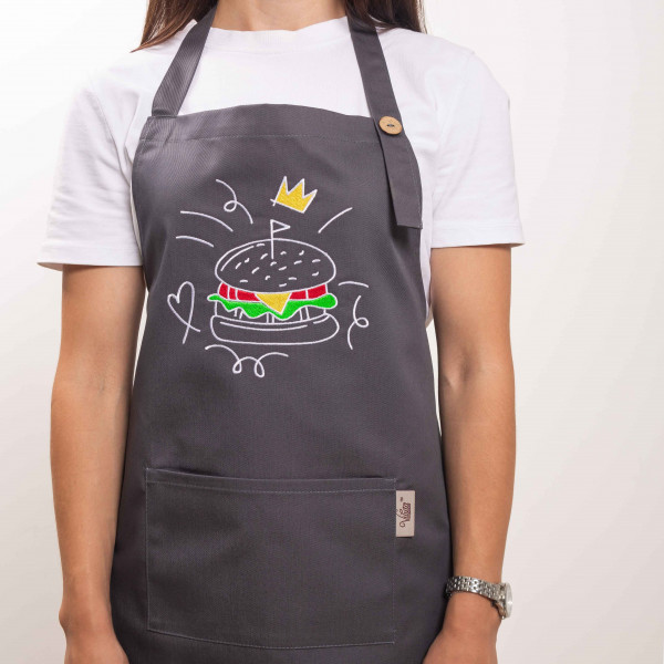 Фартух с вышивкой Бургер Саржа Темно-серый