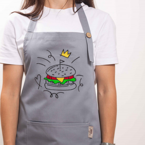 Фартух с вышивкой Бургер Саржа Светло-серый