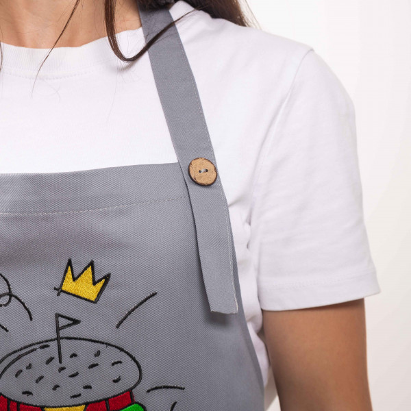 Фартух с вышивкой Бургер Саржа Светло-серый