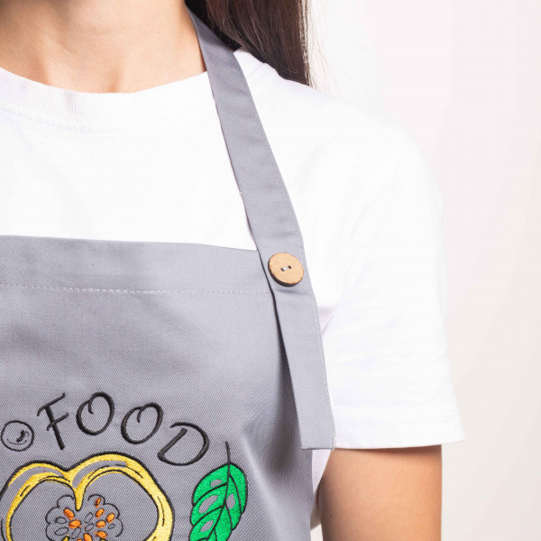 Фартух с вышивкой Food Саржа Светло-серый