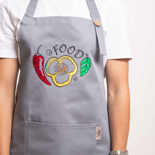 Фартух с вышивкой Food Саржа Светло-серый
