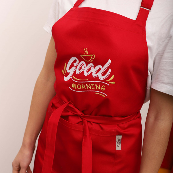 Фартух с вышивкой Good Morning Саржа Красный