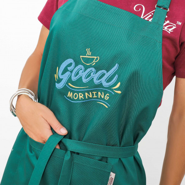 Фартух с вышивкой Good Morning Саржа Зеленый