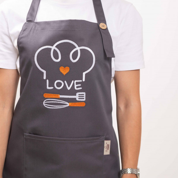 Фартух с вышивкой Love Povar Саржа Темно-серый