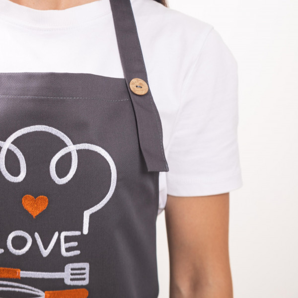 Фартух с вышивкой Love Povar Саржа Темно-серый