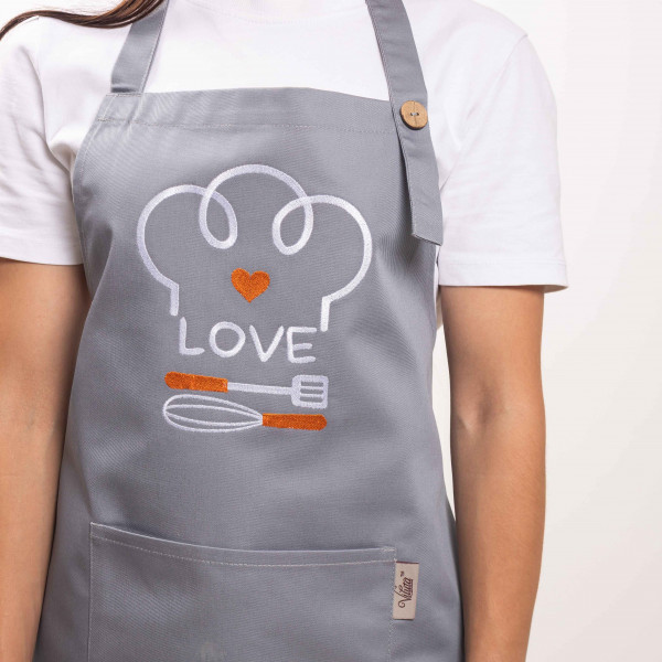 Фартух с вышивкой Love Povar Саржа Серый