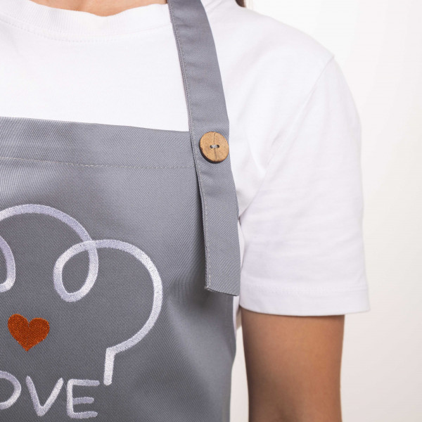 Фартух с вышивкой Love Povar Саржа Серый