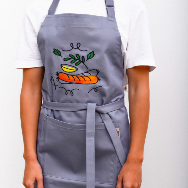Фартук з вишивкою Сосиска Саржа Сірий