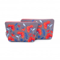 Косметичка с вышивкой Цветок Серая
