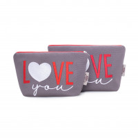 Косметичка с вышивкой Love You 2 шт. Серая