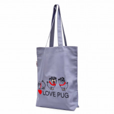 Сумка-шопер с вышивкой Мопсы Саржа Серый