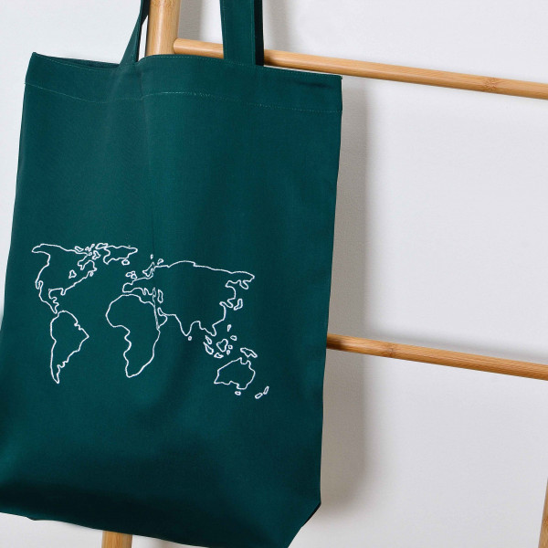 Сумка-шопер с вышивкой Карта Саржа Зеленый