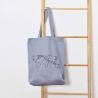 Сумка-шопер с вышивкой Карта Саржа Серый