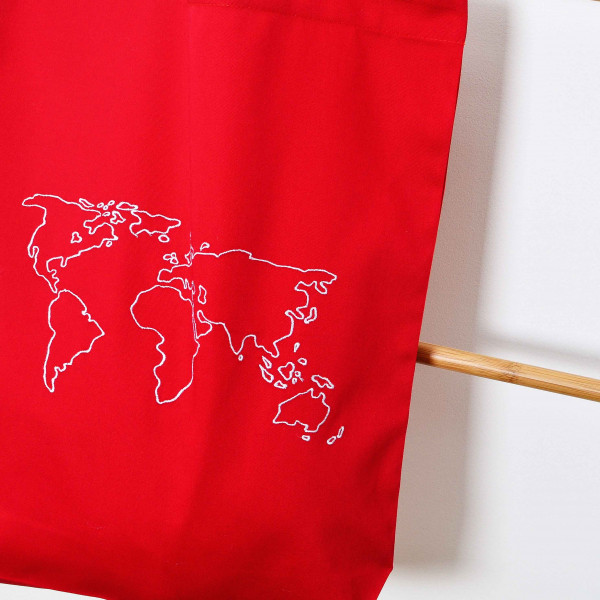 Сумка-шопер с вышивкой Карта Саржа Красный