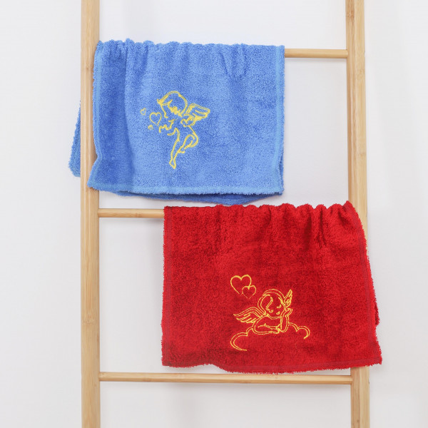 Полотенце махровое с вышивкой Ангел 35*50 Красный