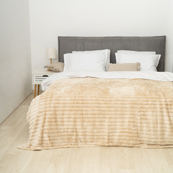 Плед-покрывало 200х230 Полоса Люкс Бежевый 181101