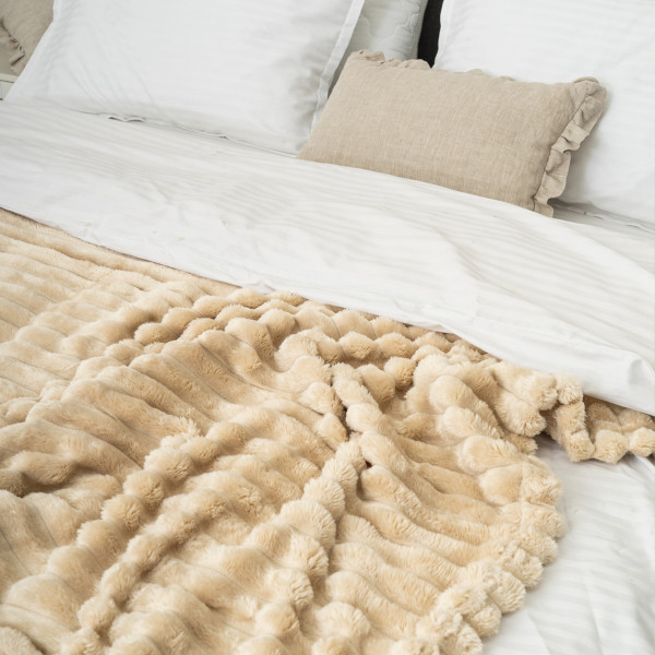 Плед-покрывало 200х230 Полоса Люкс Бежевый 181101