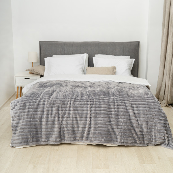 Плед-покрывало 150х200 Полоса Люкс Светло-серый 181109