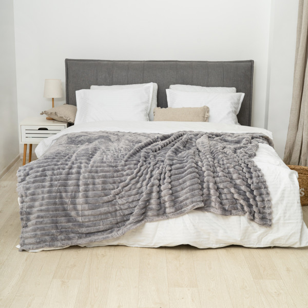 Плед-покрывало 150х200 Полоса Люкс Светло-серый 181109