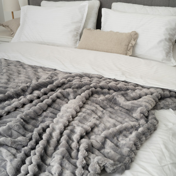 Плед-покрывало 150х200 Полоса Люкс Светло-серый 181109