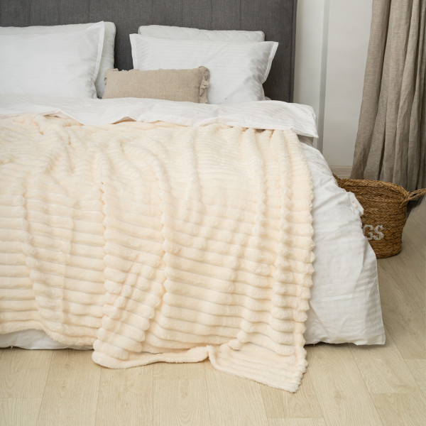 Плед-покривало 180х200 Полоса Люкс Молочний 181110