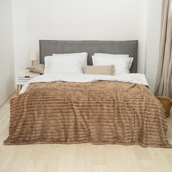 Плед-покрывало 200х230 Полоса Люкс Серо-коричневый 181113