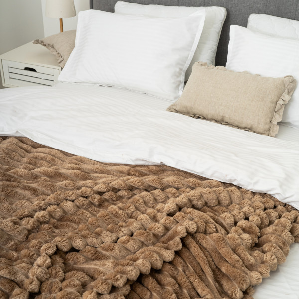 Плед-покрывало 200х230 Полоса Люкс Серо-коричневый 181113