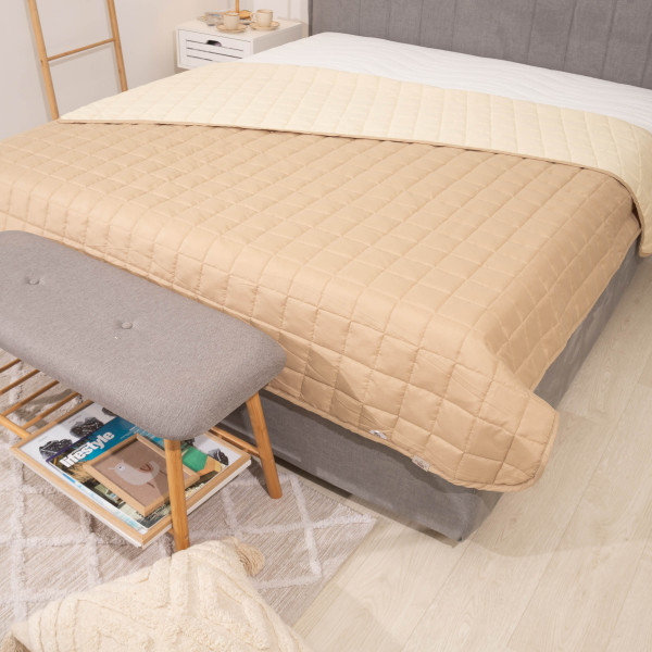 Покрывало стёганое двустороннее Viluta Дуэт 140х210 Бежево-ванильный