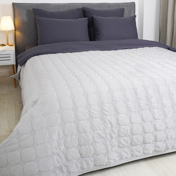 Покривало стьобане Viluta Велюр 210х240 (+ наволочки 50х70 2 од.) Light Grey