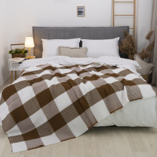 Покрывало жаккардовое клетчатое вафельное Коричневое 150х210