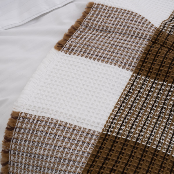 Покрывало жаккардовое клетчатое вафельное Коричневое 150х210