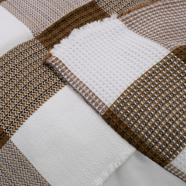 Покрывало жаккардовое клетчатое вафельное Коричневое 150х210