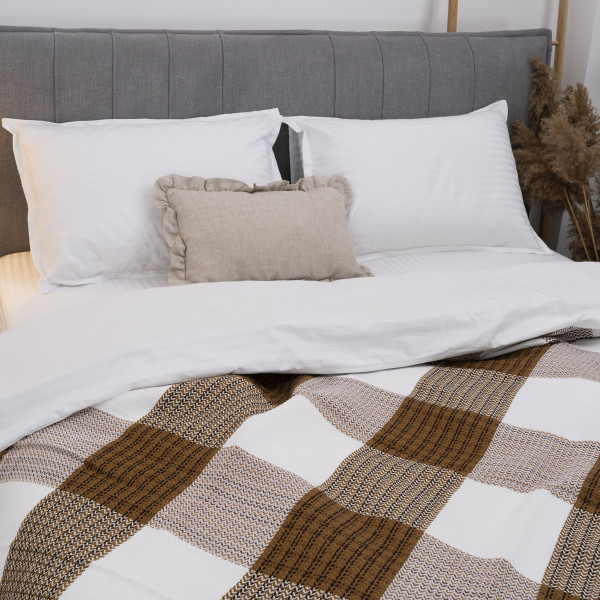 Покрывало жаккардовое клетчатое Коричневое 150х210