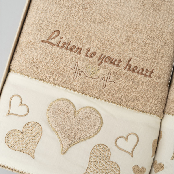 Набор полотенец махровых Karacan Heart Бежевый (70х140 + 50х90)