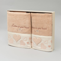 Набор полотенец махровых Karacan Heart Персиковый (70х140 + 50х90)