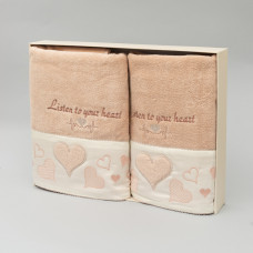 Набор полотенец махровых Karacan Heart Персиковый (70х140 + 50х90)