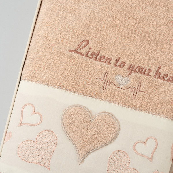 Набір рушників махровий Karacan Heart Персиковий (50х90 + 70х140)